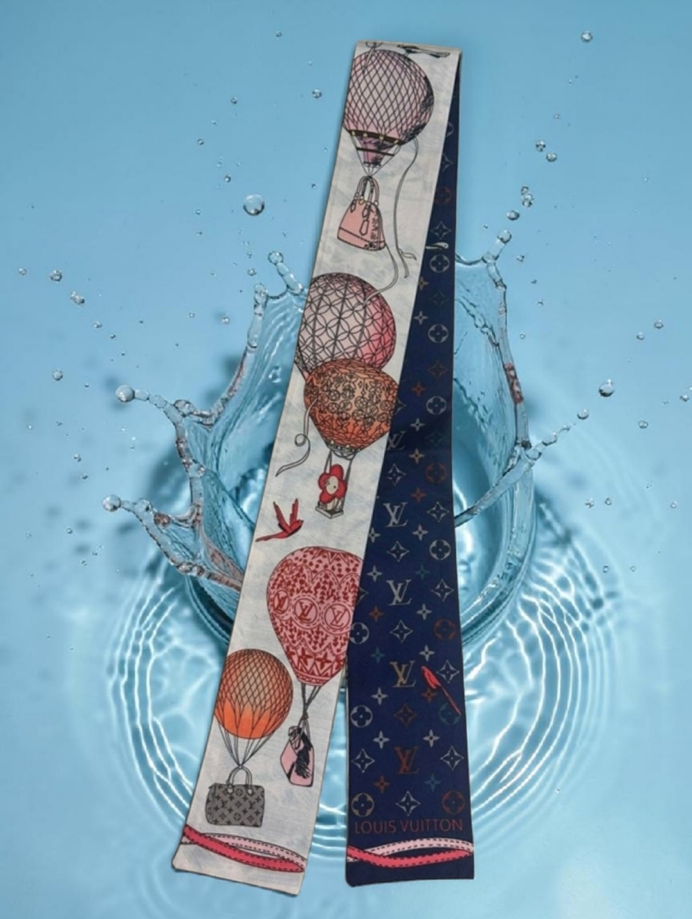 Pink, Orange & Navy Hot Air Balloon Silk Twilly